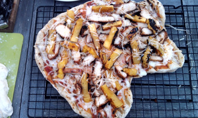 Grilled Pizza: Grilled Pineapple, Chicken, Mozzarella Pizza