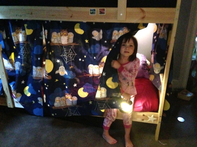 Elise's new bottom bunk fort. 